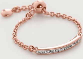 Monica Vinader Rose Gold Skinny Bar Adjustable Friendship Diamond Ring Diamond