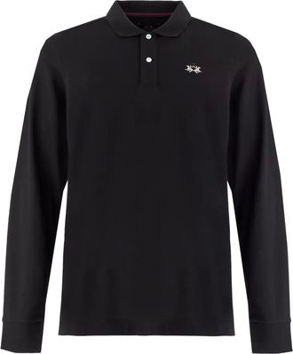 La Martina Brett poloshirt met geborduurd logo en lange mouwen - Zwart