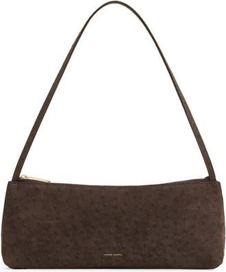 Mansur Gavriel Gaia Ostrich Embossed Suede Baguette Bag in Ebony at Nordstrom