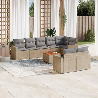 vidaXL Set De Sof&aacute;s De Jard&iacute;n 9 Pzas Con Cojines Rat&aacute;n Sint&eacute;tico Beige Vidaxl