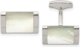 Diamond2Deal Stainless Steel Polished Mother of Pearl Rectangle Cufflinks