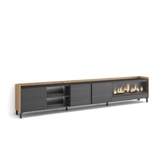 Skraut Home Skraut Home - Mueble Tv, Televisi&oacute;n, Muebles De Sal&oacute;n, Almacenaje, 315x35x61cm, Para Tv Hasta 80, Chimenea El&eacute;ctrica Xxl, Dise&ntilde;o Industrial, Led, Esti