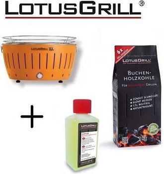 Lotus Grill Barbacoa Naranja Xl Con Pilas Y Cable De Alimentaci&oacute;n Usb + 1kg De Carb&oacute;n De Haya + Gel Combustible Inodoro Para Barbacoa 200ml -lotus Grill
