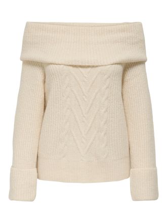 Only Strickpullover ONLY ONLLUNA LS OFF SHOULDER PULLOVER KNT, Damen, Gr. L, birch, Strick, Obermaterial: 75% Polyester, 22% Polyacryl, 3% Elasthan, unifar