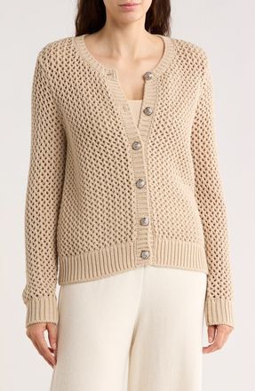 DKNY Open Stitch Cotton Blend Cardigan in Pebble at Nordstrom Rack, Size X-Large