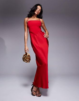 Forever New Vestito lungo a corsetto rosso con scollo squadrato