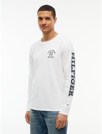 Tommy Hilfiger Mens Long-Sleeve Hilfiger Logo T-Shirt - White - XXXL