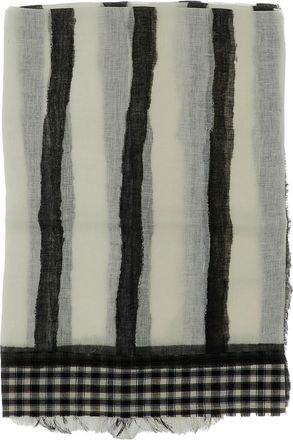 Exquisite J Vertical Stripe Scarf with Checkered Edges