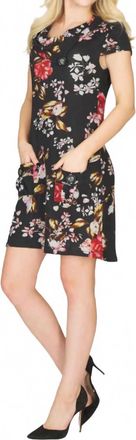 Papillon Floral Print Drape Collar Sweater Dress In Black