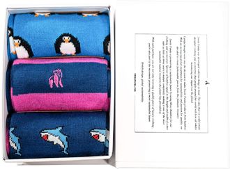 Swole Panda Socks Bamboo for Men, Penguin & Shark, 3 Pack, Size 7-11