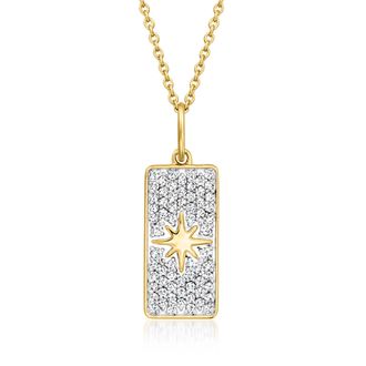 Ross-Simons Diamond North Star Bar Pendant Necklace in 18kt Gold Over Sterling