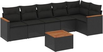 vidaXL Set De Comedor De Jard&iacute;n 7 Pzas Y Cojines Rat&aacute;n Sint&eacute;tico Negro Vidaxl