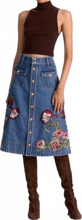 Alice & Olivia Dahlia Midi Skirt In Brooklyn Blue/multi