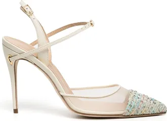 Jennifer Chamandi Vittorio 105mm tweed pumps - women - Calf Leather/Plastic/Plastic/Calf Leather/Calf Leather - 36 - White