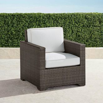 Frontgate Small Palermo Lounge Chair with Cushions in Bronze Wicker - Standard, Snow with Logic Bone Piping - Frontgate