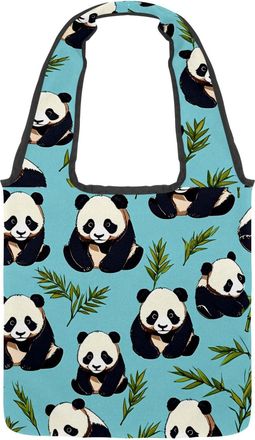 Generic Cute Panda on Blue Reversible Canvas Shoulder Tote - Double-Sided Print, 12oz Cotton, 27cm Drop, Fold-Flat Bag for Travel, Shopping, Street Outings