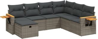 vidaXL Vidaxl - Set De Sof&aacute;s De Jard&iacute;n 7 Piezas Con Cojines Rat&aacute;n Pe Gris