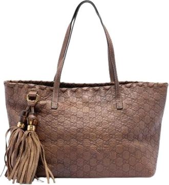 Gucci Pre-owned Tote Bags, female, Brown, Size: ONE SIZE Pre-owned Vintage Embossed Leather Tote