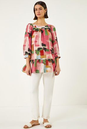 Roman Abstract Print Tunic Top