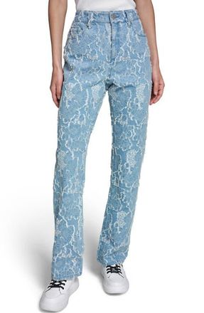 Karl Lagerfeld Floral Jacquard Jeans in Sky Blue at Nordstrom, Size 10