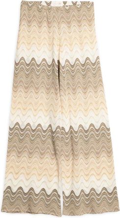 MC2 Saint Barth Abstract Multicolor Elastische Taille Broek - Dames - Wijde Broeken - Beige - L - Katoen - Broeken
