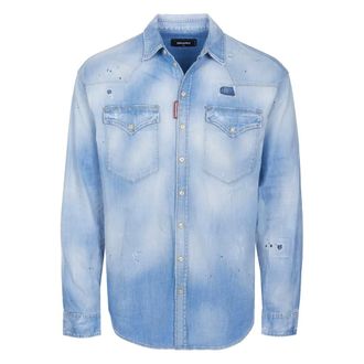 Dsquared2 Icon Splash Denim Shirt - Heren - Overhemden - Blauw - Maat: S Denim
