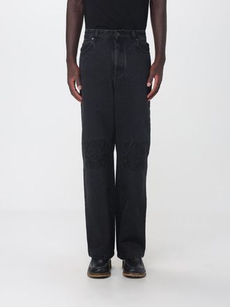 Loewe Jeans wide leg in denim di cotone con logo ricamato a cinque tasche