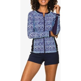 Helen Jon Island Rash Guard Upf 50+ in Island Batik Navy at Nordstrom, Size X-Small