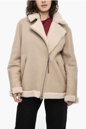 Woolrich Giubbotto Biker HARMONY in Pelle Con Dettagli in Sherpa taglia L