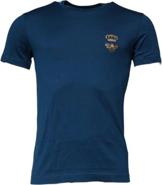 Dolce & Gabbana Kroon Bij Geborduurd Crew Neck T-shirt - Heren - T-shirts - Blauw - XS - Katoen - Tops
