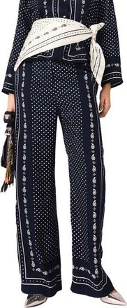 Maje Printed fluid trousers in Navy Dot Bandana Print at Nordstrom, Size 42 Eu
