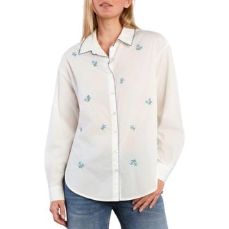 BILLY T Floral Kisses Embroidered Button-Up Shirt in Bright White at Nordstrom, Size X-Small