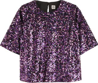 La Redoute Collections Hemd met lovertjes, ronde hals en korte mouwen