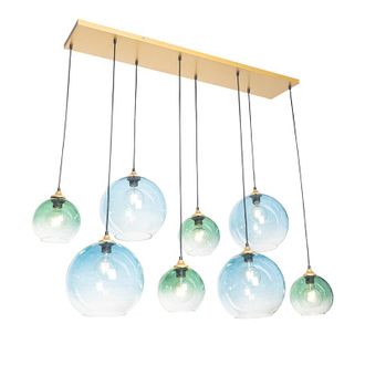 QAZQA Qazqa Art D&eacute;co L&aacute;mpara Colgante De Lat&oacute;n Con Cristal Azul Y Verde 8 Luces - Sandra Vidrio /acero Alargada Adecuado Para Led Max. 8 X 60 Watt