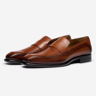 Oliver Sweeney Mens Antiqued Calf Leather Penny Loafers - Tan - Size UK 9