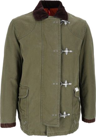 Fay Washed Olive Green Casual Jacket With Brown Accents