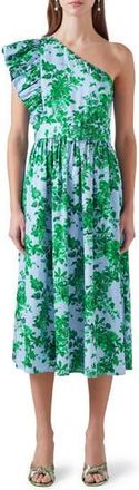 L.k. Bennett Maud Neon Print Belted One-Shoulder Midi Dress in Blue at Nordstrom Rack, Size 2 Us / 6 Uk