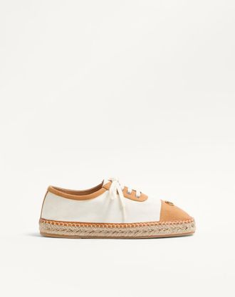 Valentino Garavani Espadrillas Palm Avenue In Canvas E Bufalo Uomo AVORIO 41.5