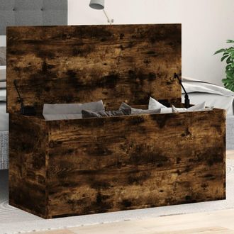 Berkfield Home Storage Box Smoked Oak 100x42x46 cm Engineered Wood in Brown | Size: 100 x 42 x 46 cm