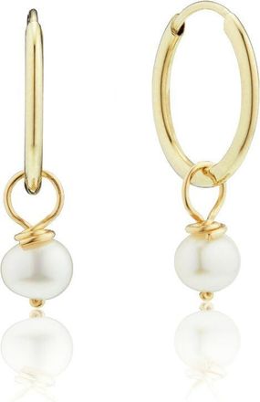 Lily & Roo Solid Gold Small Pearl Drop Hoop Earrings