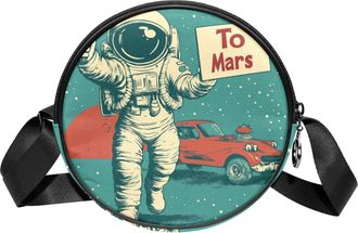 Generic Circle Crossbody Bag for Women, To Mars Small Sling Bag Daypack with Zipper Adjustable Shoulder Straps Casual Ladies Girls Round Purse