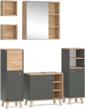 Vicco Conjunto De Muebles De Ba&ntilde;o Senyo, Antracita, 5 Partes, Con Estantes