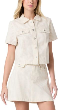 Paige Elly Short Sleeve Denim Jacket in Tonal Stripe at Nordstrom, Size Xx-Small