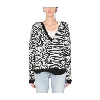 Saint Laurent V Neck Asymmetric Bottom - female - Saint Laurent - V-neck Knitwear - Black - S - Knitwear