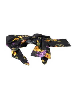 Dolce & Gabbana Black Floral Applique Silk Women Headband Diadem Accessory