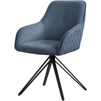 ML Design Silla De Comedor Giratoria Con Respaldo Y Reposabrazos Asiento Azul De Tela Tejida Tapizado Con Patas De Metal Sill&oacute;n Dise&ntilde;o Ergon&oacute;mico Moderno Para S