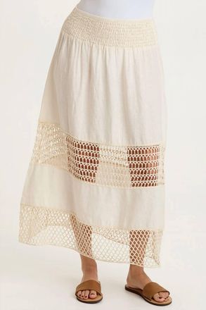 Xcvi Fola Tiered Linen Crochet Skirt In Toasted Almond