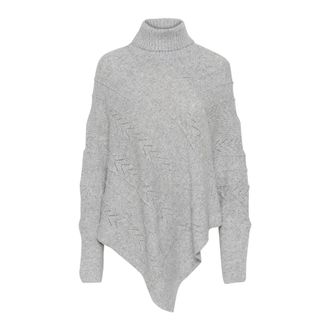 Cream Lichtgrijs Melange Coltrui Poncho - Dames - Coltruien - Grijs - ONE Size - Polyester - Truien & Vesten