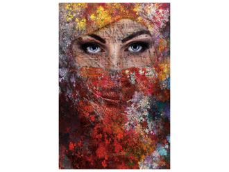 Schubiger M&ouml;bel Digitaldruck auf Glas Junge Dame Hinter Buntem Schleier