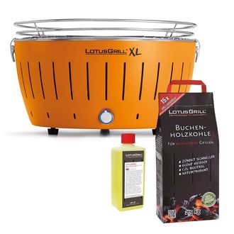 Lotus Grill Barbacoa Naranja Xl Con Pilas Y Cable De Alimentaci&oacute;n Usb + 2,5kg De Carb&oacute;n De Haya + Gel Combustible 500ml - Lotus Grill